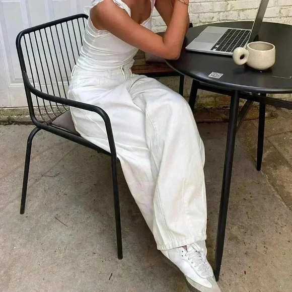 White Casual Women's Solid Color Loose Denim Pants - Picture 6 of 9